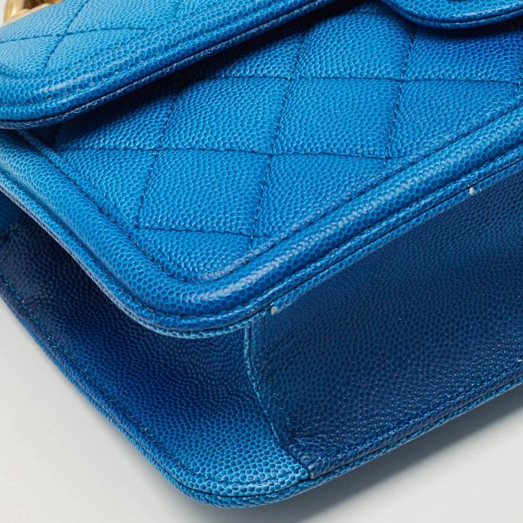 Pre Owned Chanel Sunset on the Sea Small Blue Quilted Caviar Leather Bag