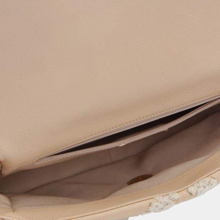 Pre Owned Chanel Brown White Medium Crochet Calfskin 19 Flap
