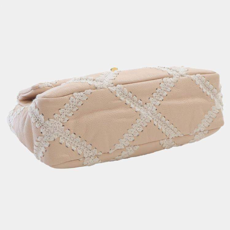 Pre Owned Chanel Brown White Medium Crochet Calfskin 19 Flap
