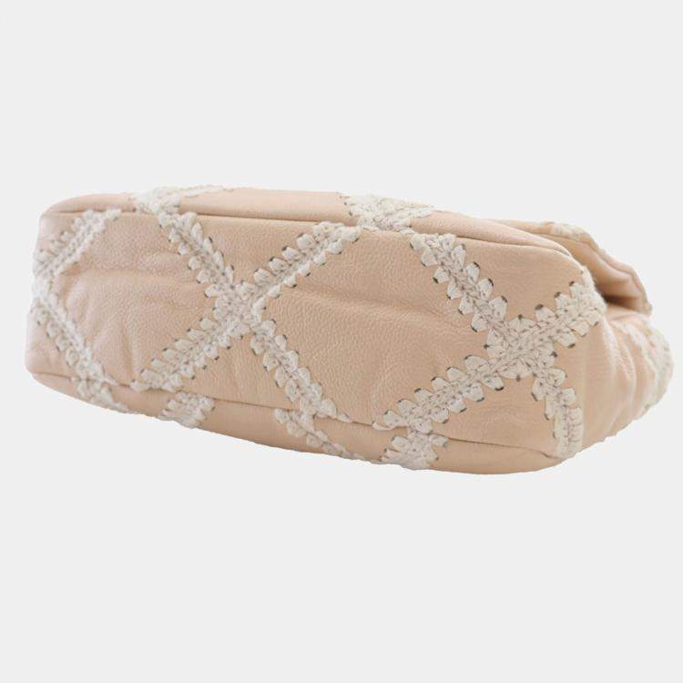 Pre Owned Chanel Brown White Medium Crochet Calfskin 19 Flap