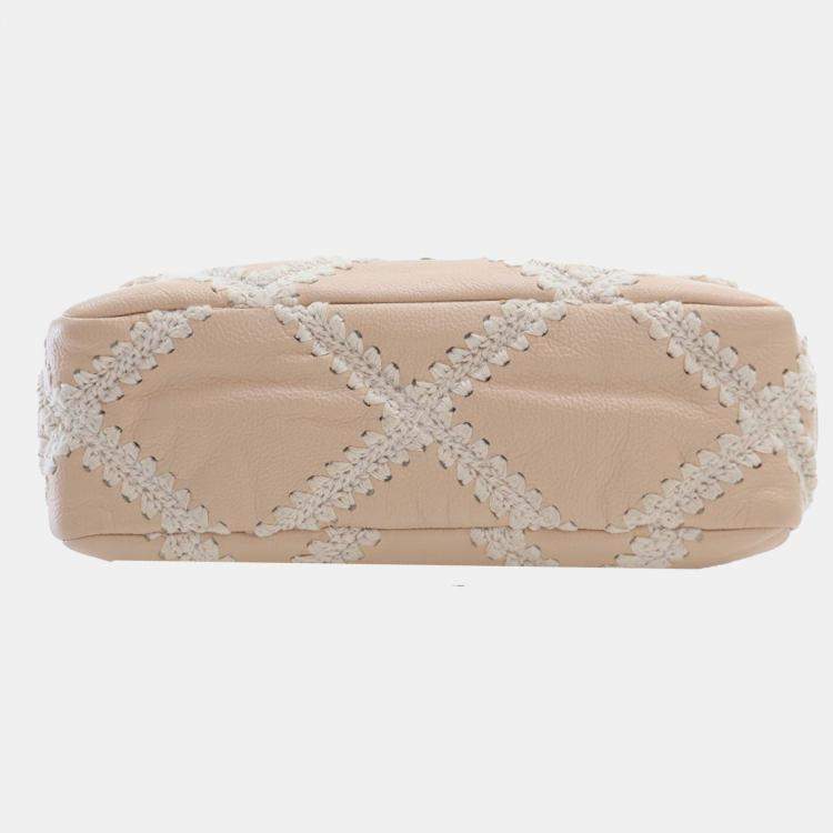 Pre Owned Chanel Brown White Medium Crochet Calfskin 19 Flap