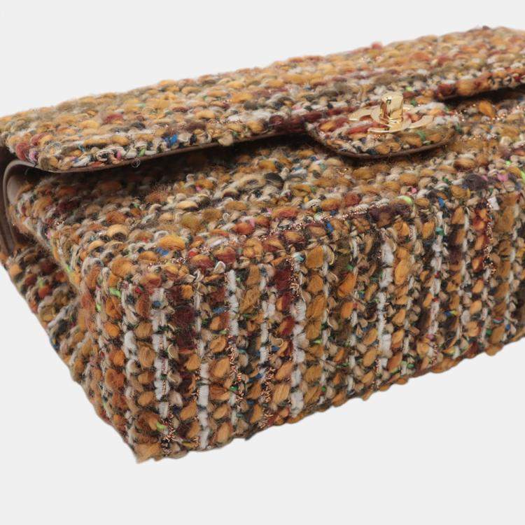 Pre Owned Chanel Brown Medium Classic Tweed Double Flap