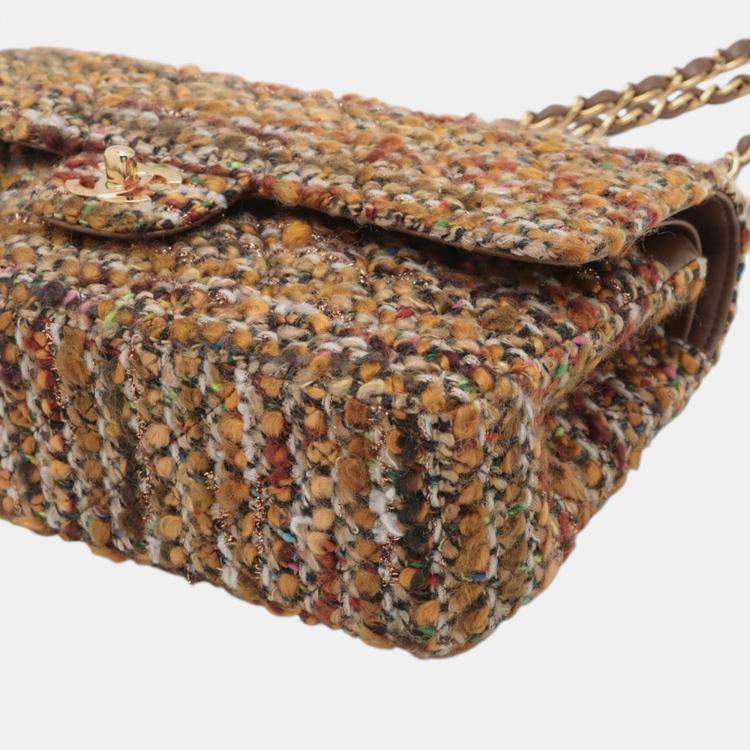 Pre Owned Chanel Brown Medium Classic Tweed Double Flap