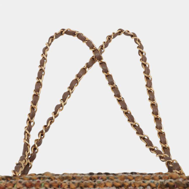 Pre Owned Chanel Brown Medium Classic Tweed Double Flap