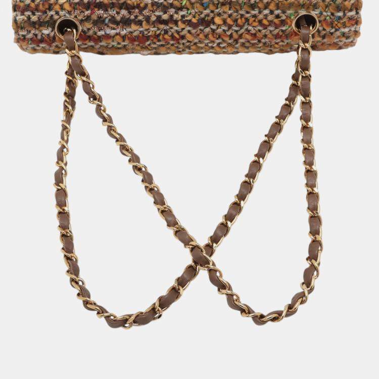 Pre Owned Chanel Brown Medium Classic Tweed Double Flap