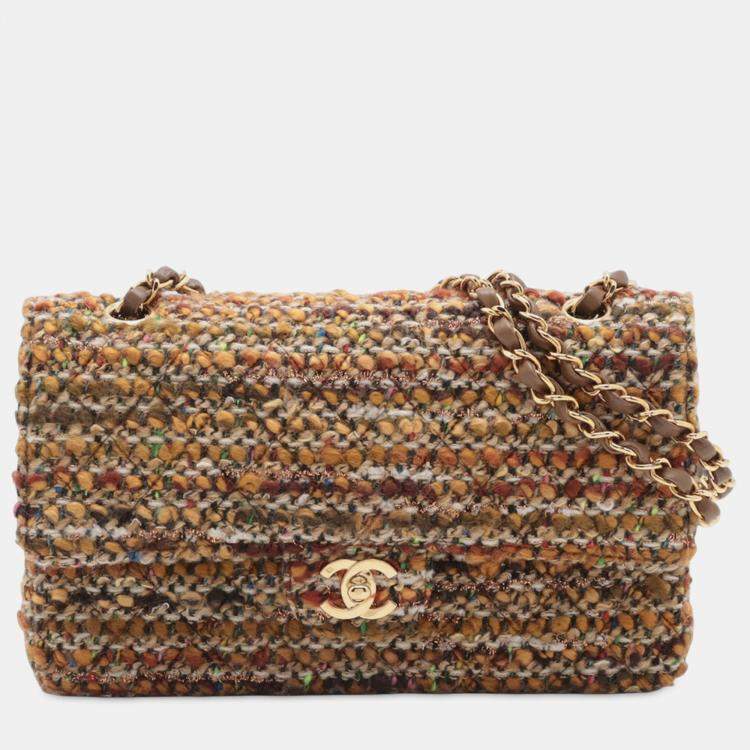 Pre Owned Chanel Brown Medium Classic Tweed Double Flap