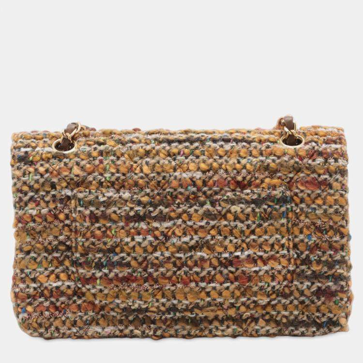 Pre Owned Chanel Brown Medium Classic Tweed Double Flap