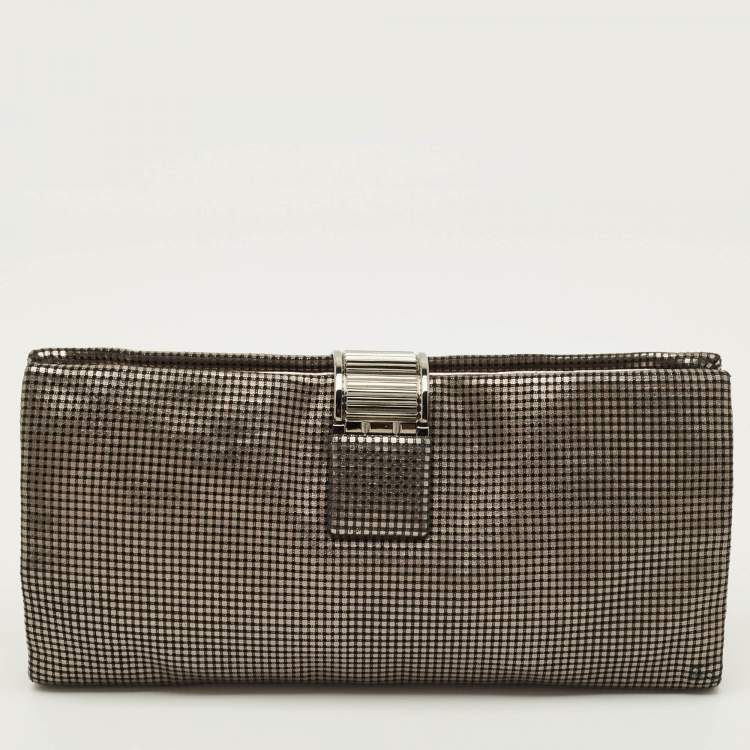 Pre Owned Chanel CC Fold Over Silver Chainmail Leather Clutch