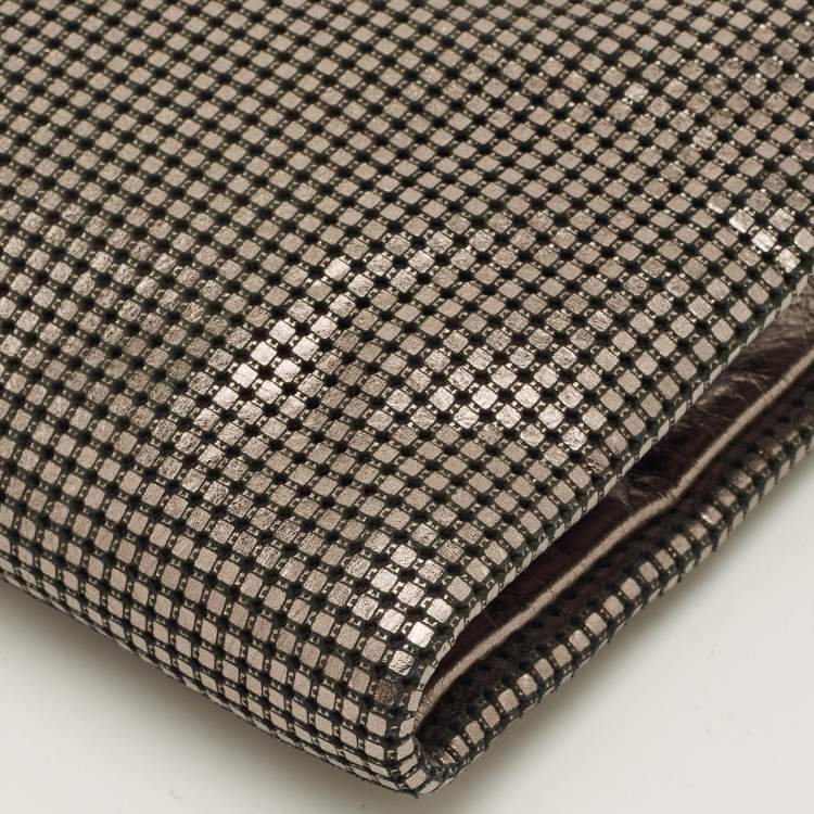 Pre Owned Chanel CC Fold Over Silver Chainmail Leather Clutch