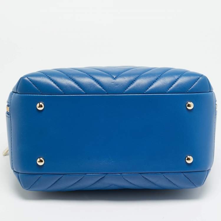 Pre Owned Chanel Trendy CC Medium Blue Chevron Leather Bowling Bag