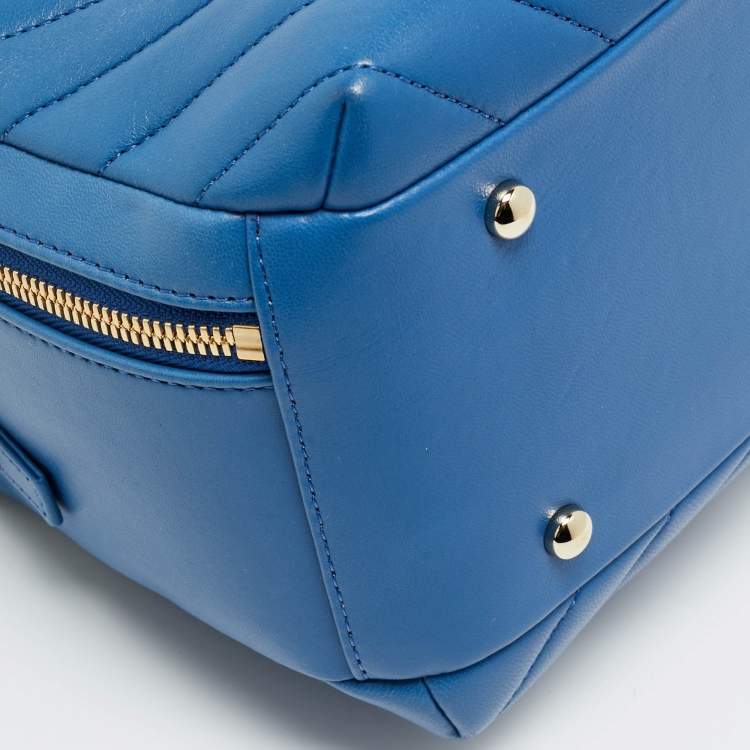 Pre Owned Chanel Trendy CC Medium Blue Chevron Leather Bowling Bag