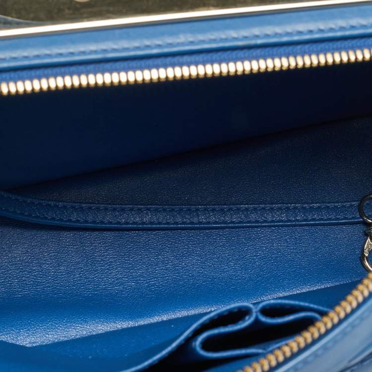 Pre Owned Chanel Trendy CC Medium Blue Chevron Leather Bowling Bag