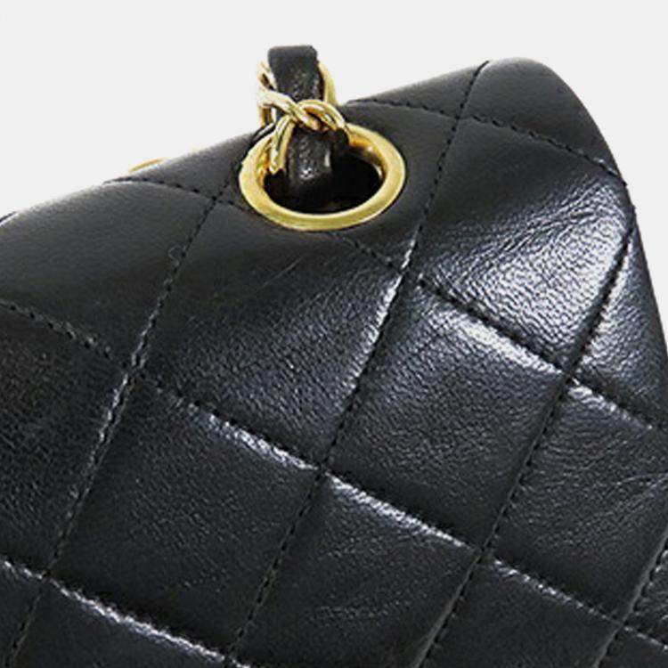 Pre Owned Chanel Black Small Classic Lambskin Double Flap