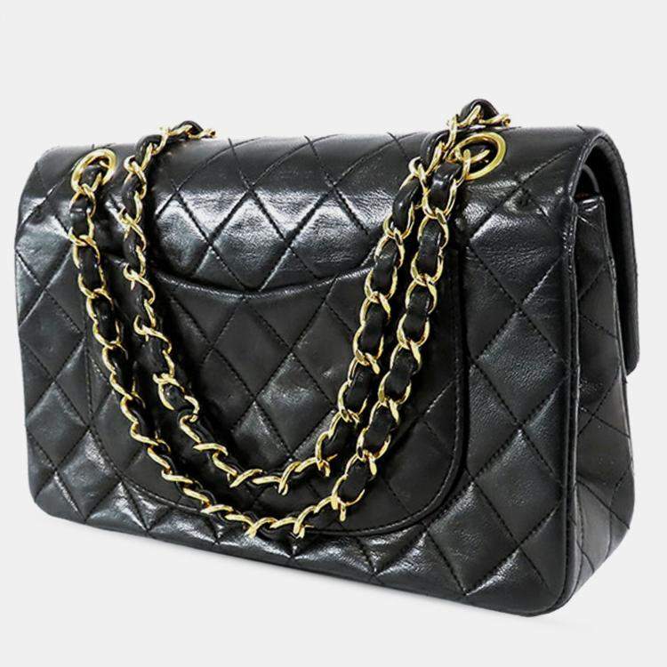 Pre Owned Chanel Black Small Classic Lambskin Double Flap