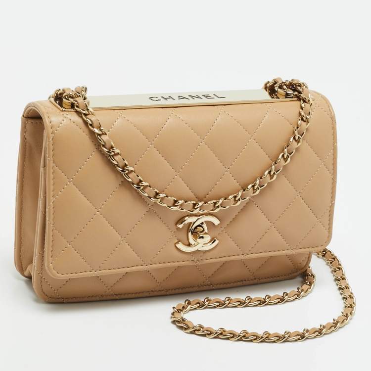 Pre Owned Chanel Trendy CC Beige Quilted Leather Wallet On Chain