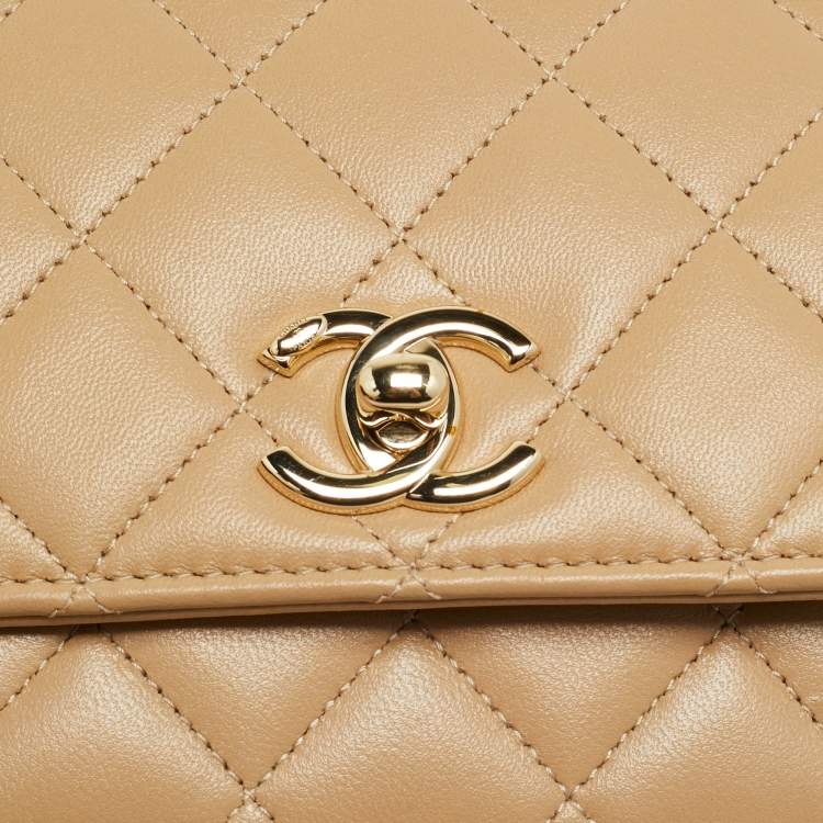 Pre Owned Chanel Trendy CC Beige Quilted Leather Wallet On Chain