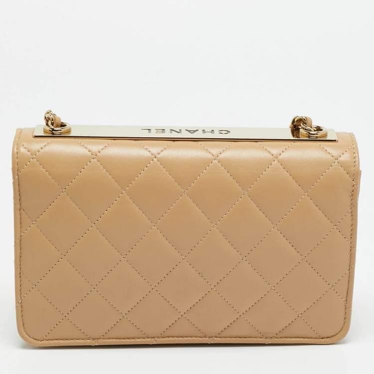 Pre Owned Chanel Trendy CC Beige Quilted Leather Wallet On Chain