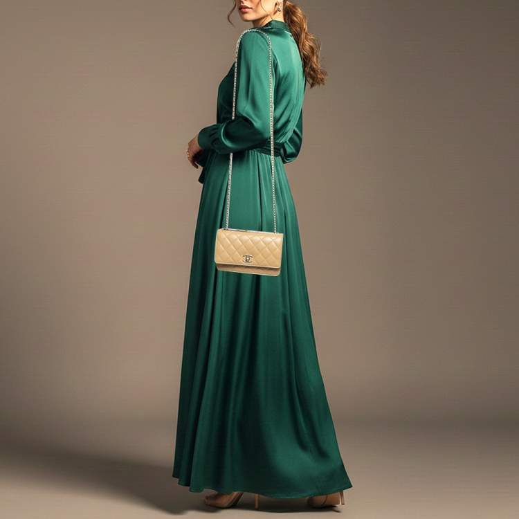 Pre Owned Chanel Trendy CC Beige Quilted Leather Wallet On Chain