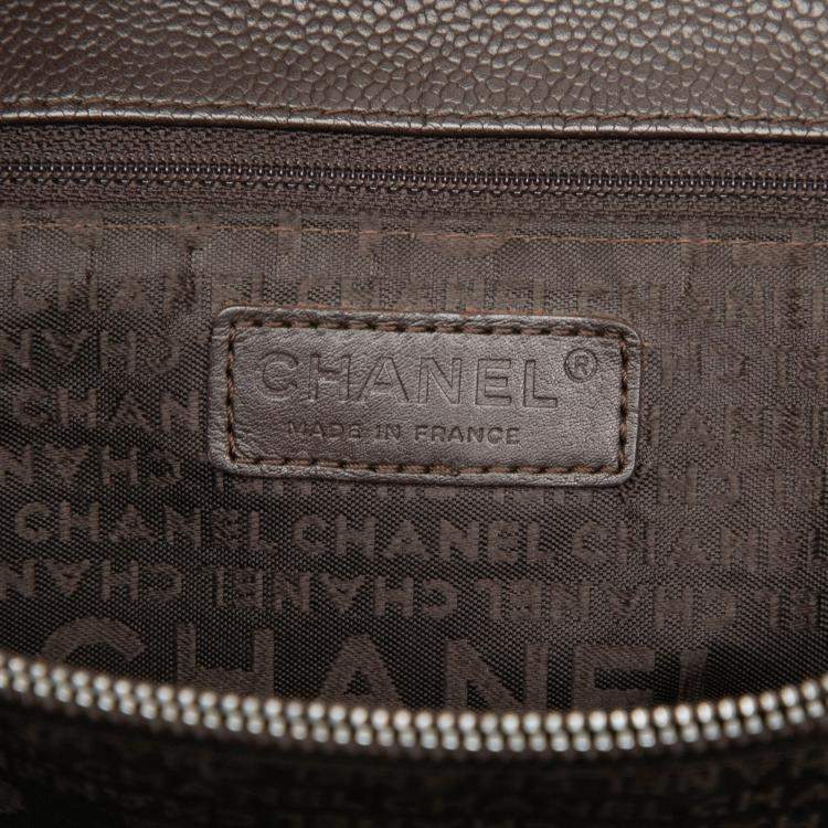 Pre Owned Chanel Brown Chocolate Bar Stitched Caviar Tote