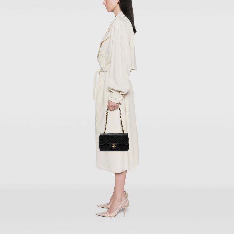 Pre Owned Chanel Black Small Classic Lambskin Double Flap