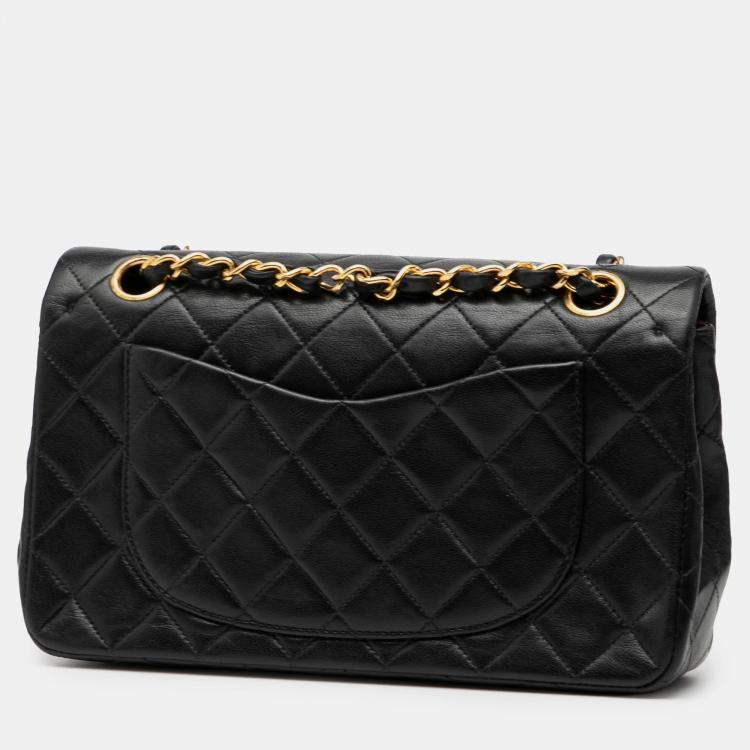 Pre Owned Chanel Black Small Classic Lambskin Double Flap
