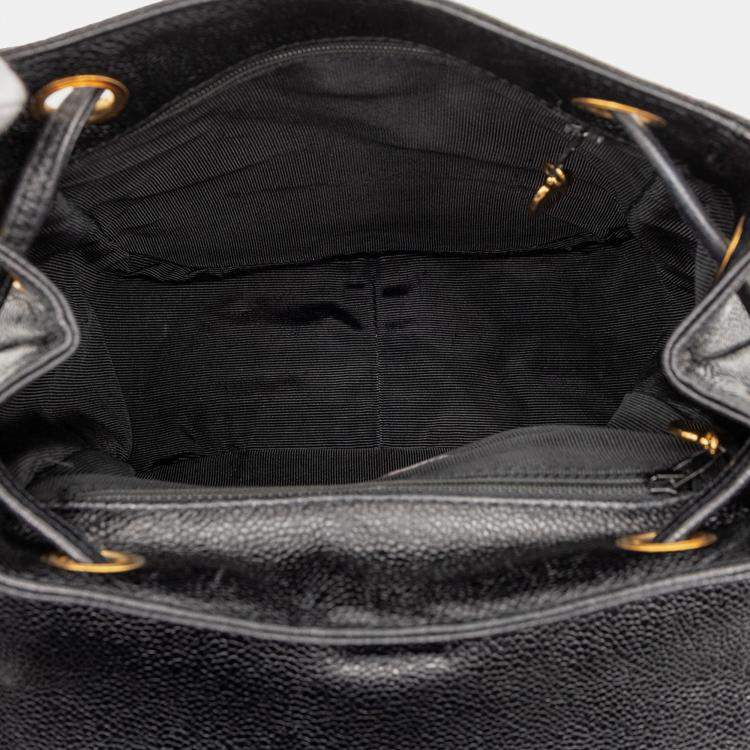 Pre Owned Chanel Black Caviar Triple CC Backpack