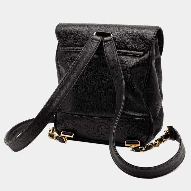 Pre Owned Chanel Black Caviar Triple CC Backpack