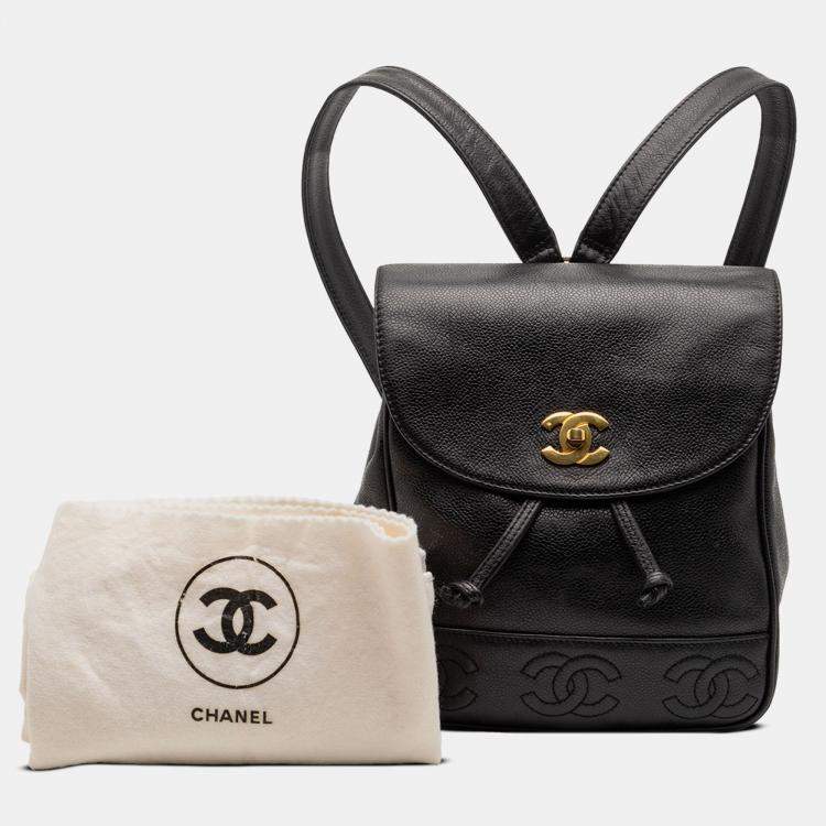Pre Owned Chanel Black Caviar Triple CC Backpack