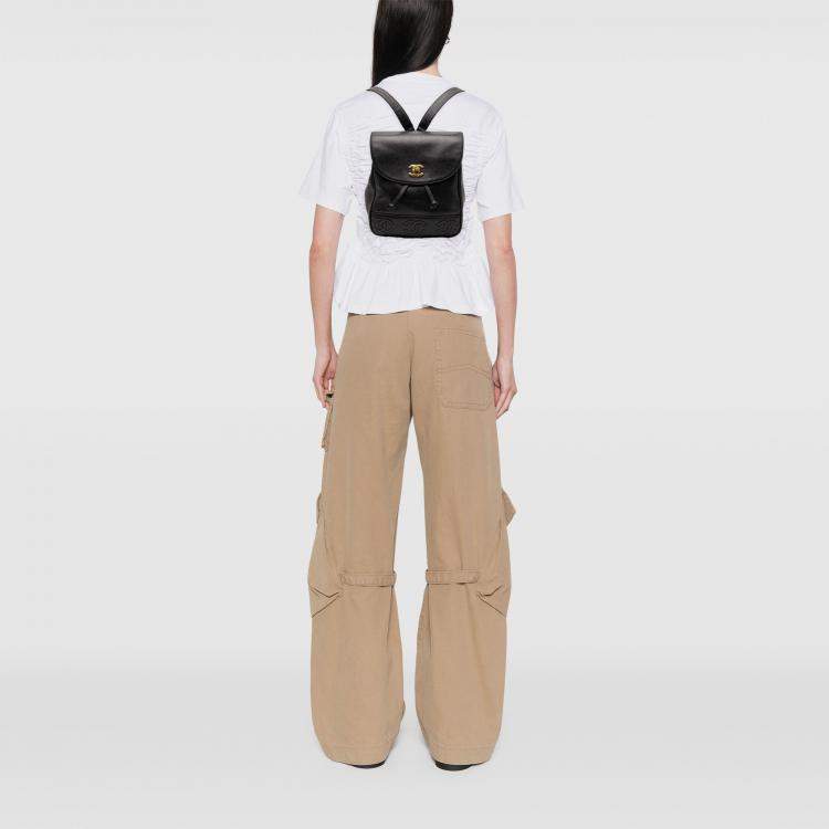 Pre Owned Chanel Black Caviar Triple CC Backpack
