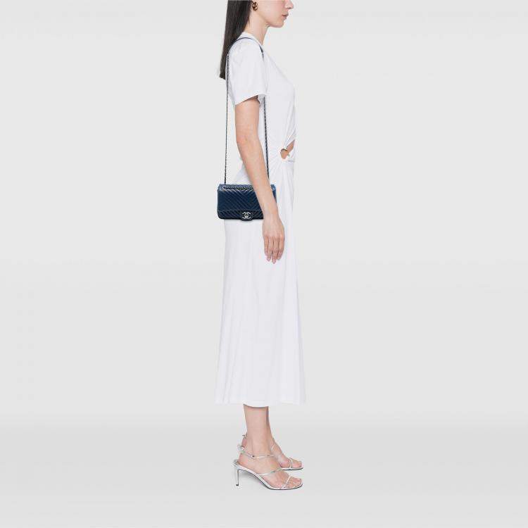 Pre Owned Chanel Blue Small Lambskin CC Crossing Flap