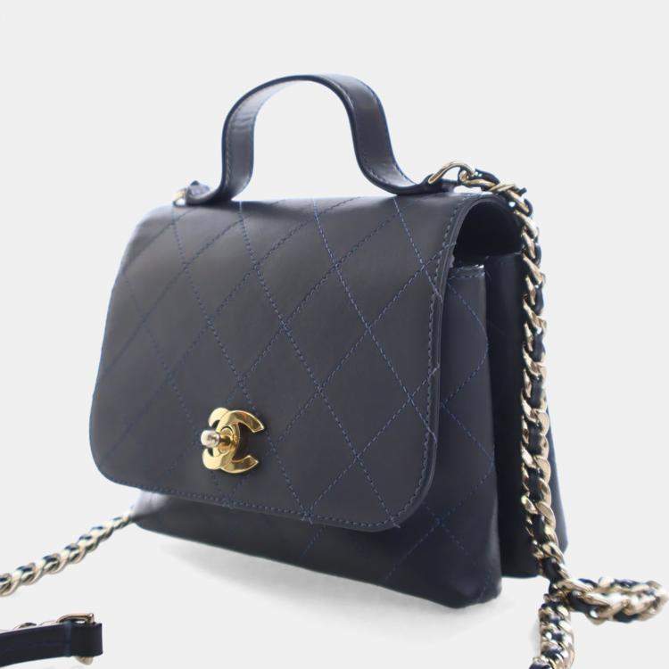 Pre Owned Chanel Calfskin Quilted Top Handle