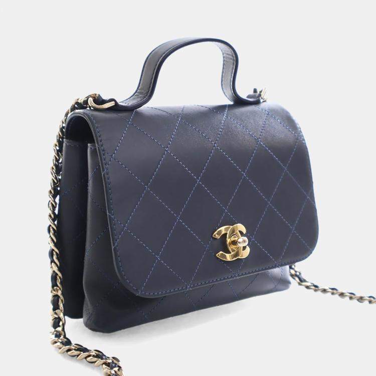 Pre Owned Chanel Calfskin Quilted Top Handle