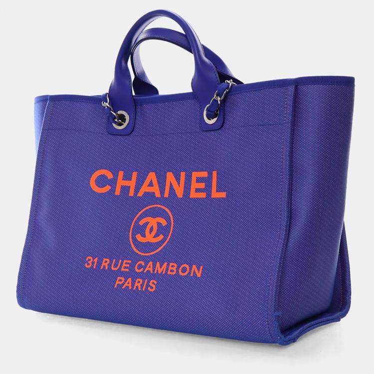 Pre Owned Chanel Large Blue Canvas Deauville Tote