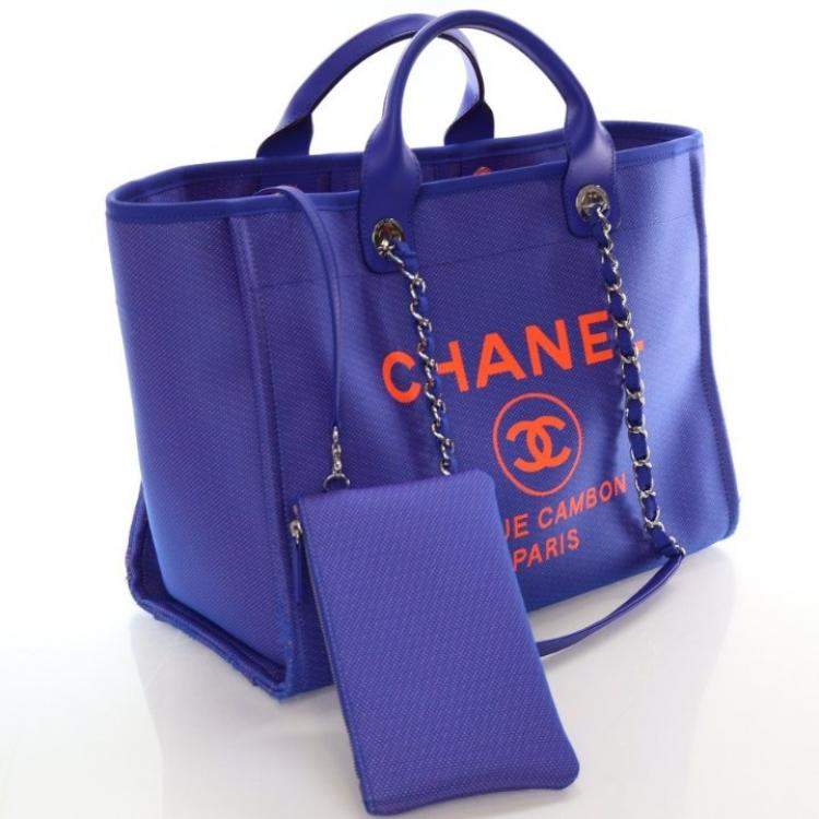 Pre Owned Chanel Large Blue Canvas Deauville Tote