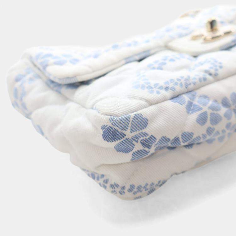 Pre Owned Chanel Small Blue/White Denim Coco Beach Flap Bag