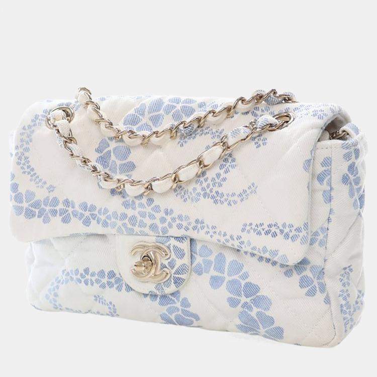 Pre Owned Chanel Small Blue/White Denim Coco Beach Flap Bag