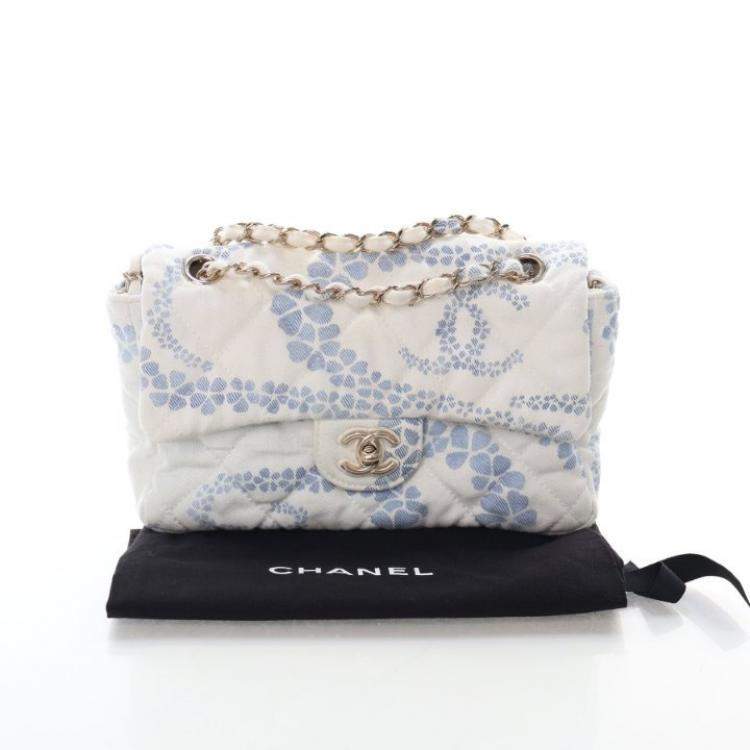 Pre Owned Chanel Small Blue/White Denim Coco Beach Flap Bag
