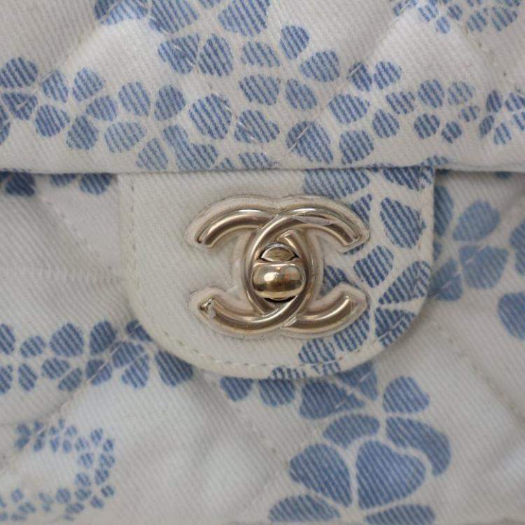 Pre Owned Chanel Small Blue/White Denim Coco Beach Flap Bag