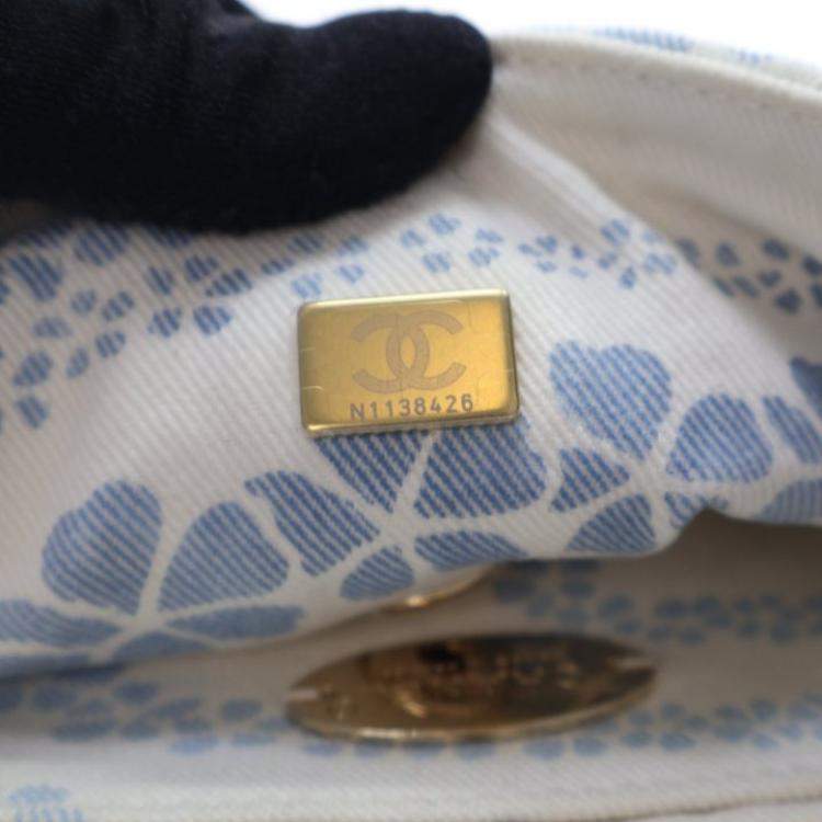 Pre Owned Chanel Small Blue/White Denim Coco Beach Flap Bag