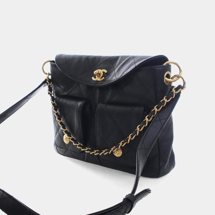 Pre Owned Chanel Black Caviar Hobo Messenger