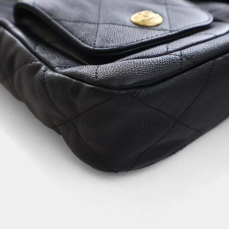 Pre Owned Chanel Black Caviar Hobo Messenger