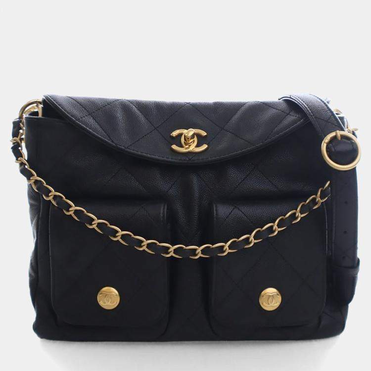 Pre Owned Chanel Black Caviar Hobo Messenger