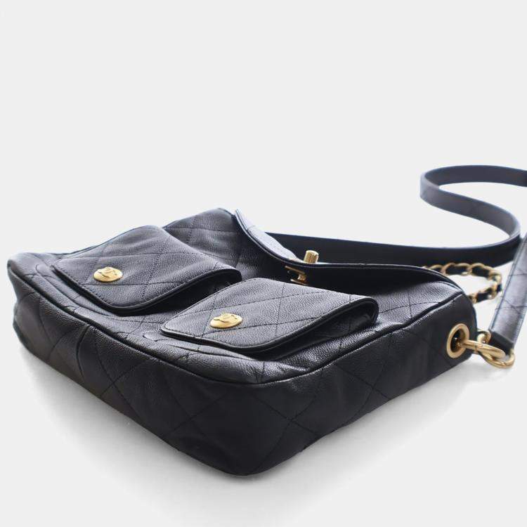 Pre Owned Chanel Black Caviar Hobo Messenger