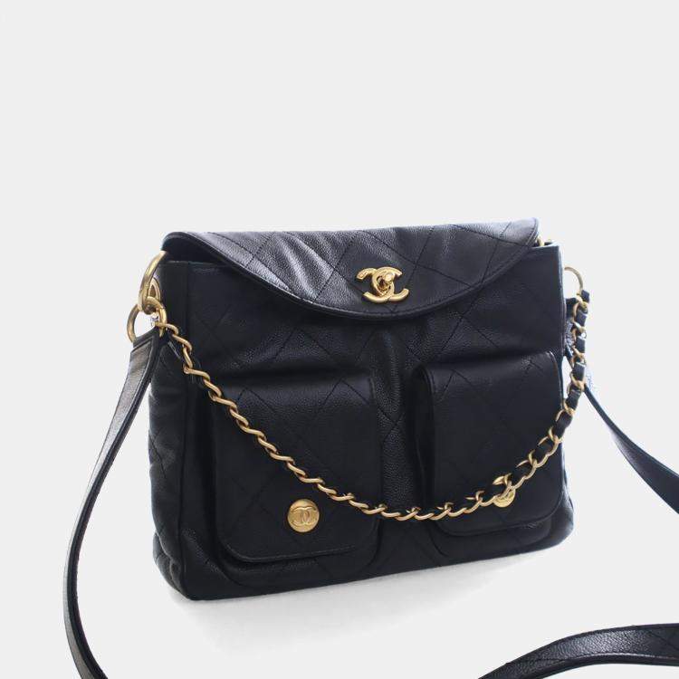 Pre Owned Chanel Black Caviar Hobo Messenger