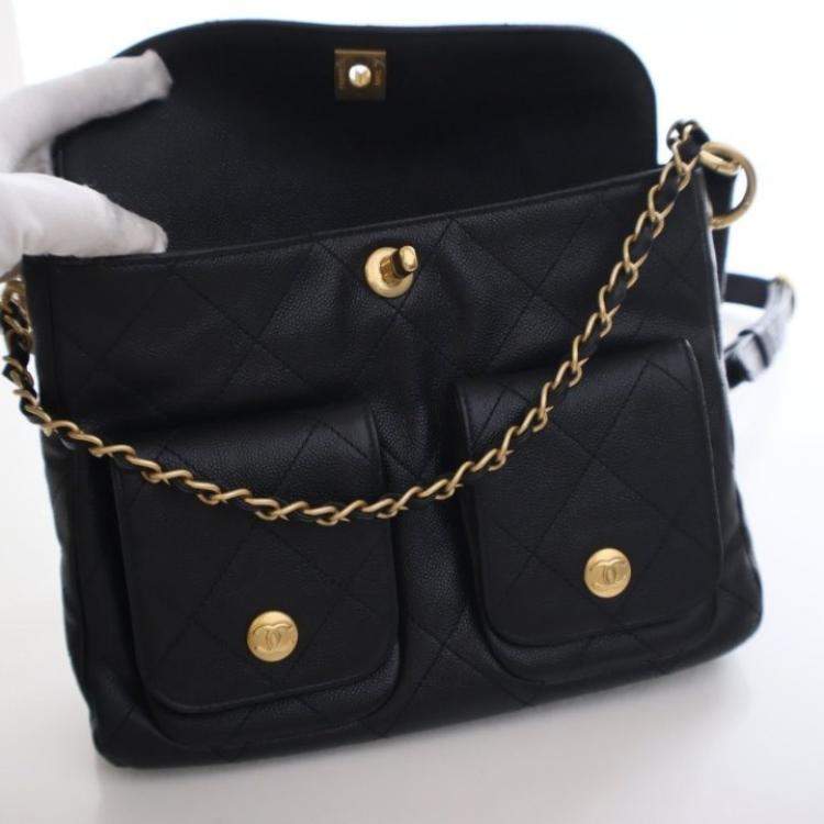 Pre Owned Chanel Black Caviar Hobo Messenger