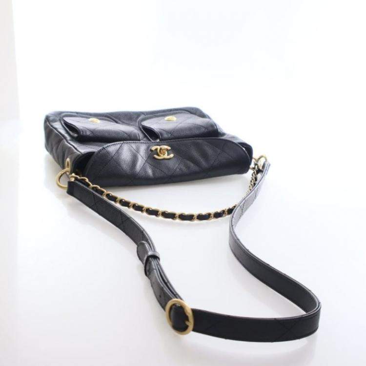 Pre Owned Chanel Black Caviar Hobo Messenger