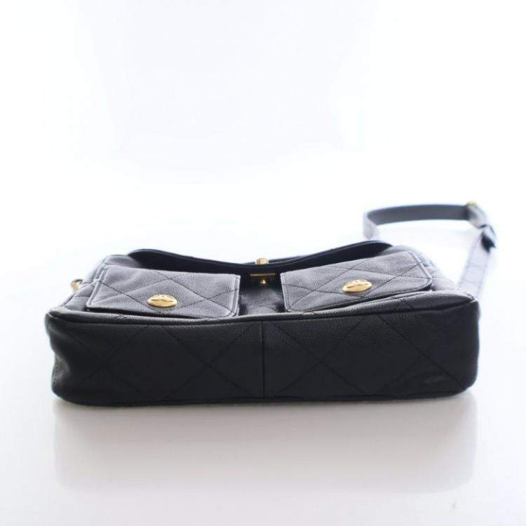 Pre Owned Chanel Black Caviar Hobo Messenger