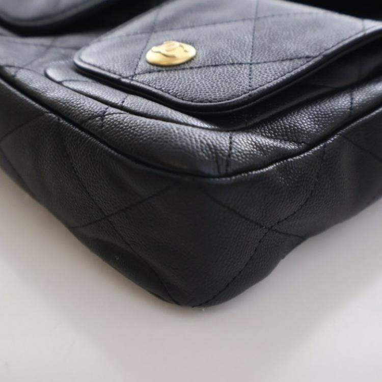 Pre Owned Chanel Black Caviar Hobo Messenger