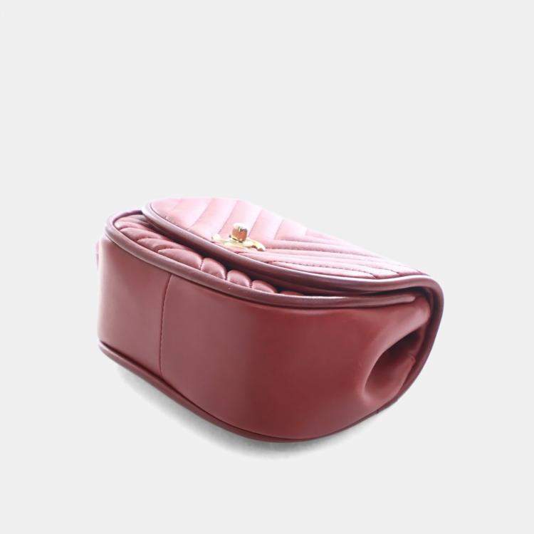 Pre Owned Chanel Mini Red Lambskin Reversed Round Flap Bag