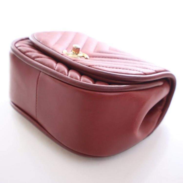 Pre Owned Chanel Mini Red Lambskin Reversed Round Flap Bag